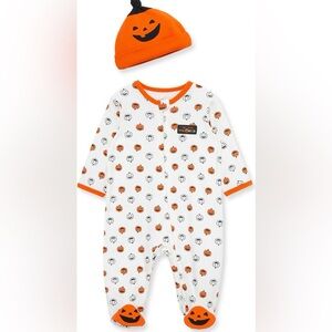 Little Me White and Orange Pumpkin Footie w Hat